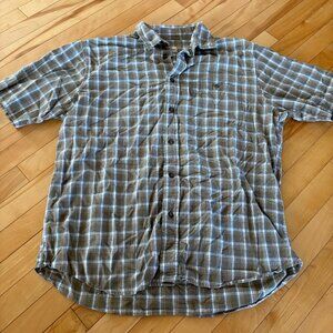Woolrich Shirt Men's Large Button Up Short Sleeve Plaid Brown 100% Cotton Office